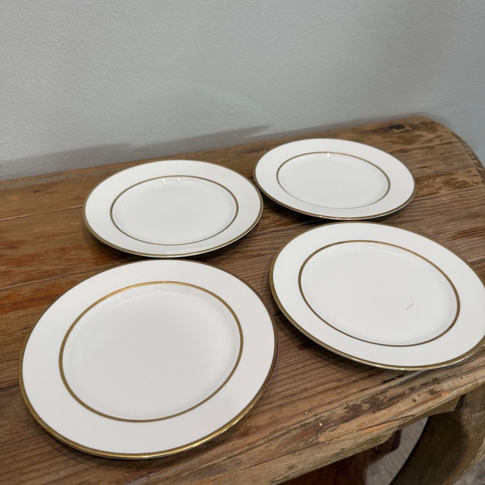 Ralph Lauren Dinner Plates Unisex OS White NWT Hampton's Tea Gold Trim Set of 4